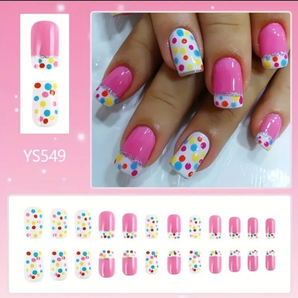 Pink Polka Dot Themed Fake Press On Nails NWT - Picture 4 of 11